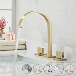 Widespread Bathroom Sink Mixer Faucet, High Arc Basin Taps 3 Hole 2 Handle Basin Tap Deck Mounted, Y-shape Quick Connect ashroom Vessel Water Tap with Cold Hot Hose