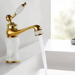 Widespread Bathroom Sink Mixer Faucet - Electroplated Centerset Handle One HoleBath Taps, Brass Basin Taps Single Handle with Hot and Cold Hose