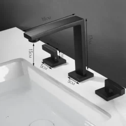 Widespread Bathroom Sink Mixer Faucet, 360 Swivel Brass 3 Hole 2 Handle Basin Tap Deck Mounted, Washroom Basin Vessel Water Tap with Hot and Cold Hose Black Chrome Golden White Grey