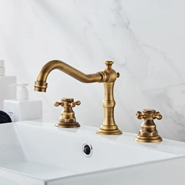 Widespread Bathroom Sink Faucet,Two Handle Three Holes, Brass ORB Bathroom Sink Faucet Contain with Supply Lines and Drain Plug and Hot/Cold Switch