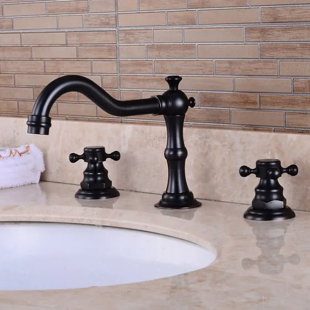 Widespread Bathroom Sink Faucet,Two Handle Three Holes, Brass ORB Bathroom Sink Faucet Contain with Supply Lines and Drain Plug and Hot/Cold Switch