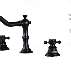 Widespread Bathroom Sink Faucet,Two Handle Three Holes, Brass ORB Bathroom Sink Faucet Contain with Supply Lines and Drain Plug and Hot/Cold Switch