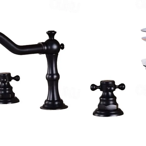 Widespread Bathroom Sink Faucet,Two Handle Three Holes, Brass ORB Bathroom Sink Faucet Contain with Supply Lines and Drain Plug and Hot/Cold Switch