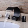 Widespread Bathroom Sink Faucet,Two Handle Three Holes, Brass Waterfall Chrome Bath Taps