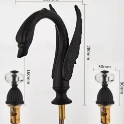 Widespread Bathroom Sink Mixer Faucet, 2 Handle 3 Holes Basin Taps Swan Noble Luxury Golden and Oil-rubbed Bronze Bath Taps