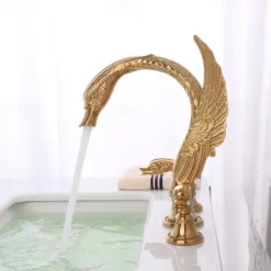Widespread Bathroom Sink Mixer Faucet, 2 Handle 3 Holes Basin Taps Swan Noble Luxury Golden and Oil-rubbed Bronze Bath Taps