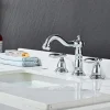 Widespread Bathroom Sink Mixer Faucet, 3 Hole 2 Handle Brass Basin Taps Vessel Water Tap Washroom with Hot and Cold Hose Deck Mounted, Wash Basin Faucet