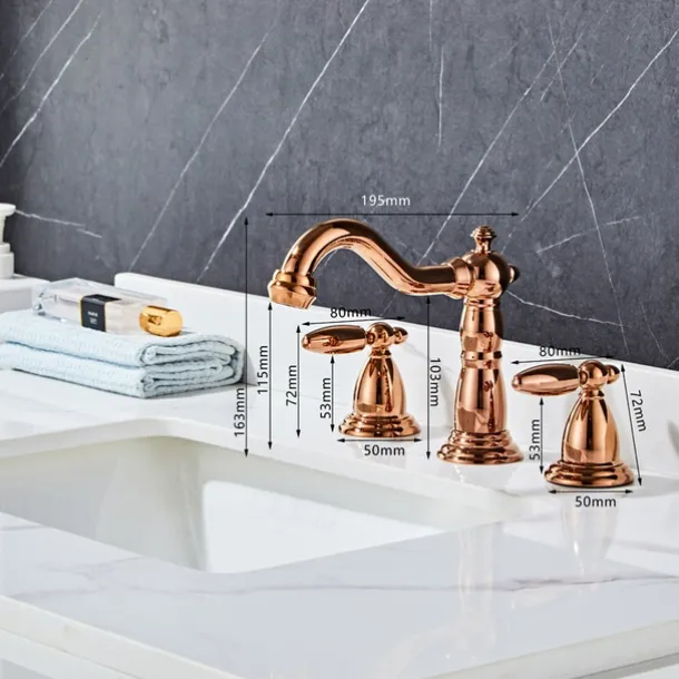 Widespread Bathroom Sink Mixer Faucet, 3 Hole 2 Handle Brass Basin Taps Vessel Water Tap Washroom with Hot and Cold Hose Deck Mounted, Wash Basin Faucet