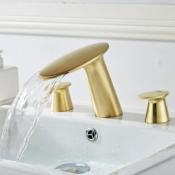 Widespread Bathroom Sink Faucet,Two Handle Three Holes Waterfall Electroplated Bath Taps
