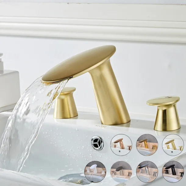 Widespread Bathroom Sink Faucet,Two Handle Three Holes Waterfall Electroplated Bath Taps