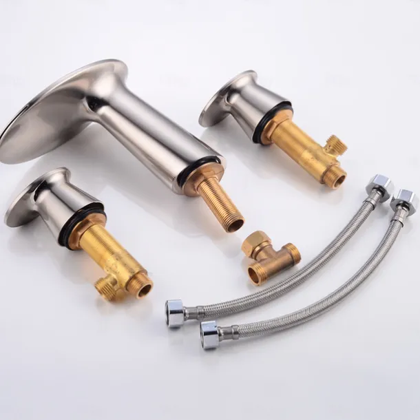 Widespread Bathroom Sink Faucet,Two Handle Three Holes Waterfall Electroplated Bath Taps