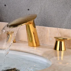 Widespread Bathroom Sink Faucet,Two Handle Three Holes Waterfall Electroplated Bath Taps