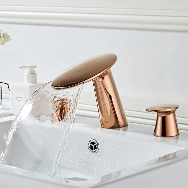 Widespread Bathroom Sink Faucet,Two Handle Three Holes Waterfall Electroplated Bath Taps