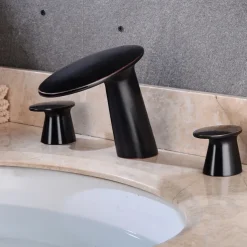 Widespread Bathroom Sink Faucet,Two Handle Three Holes Waterfall Electroplated Bath Taps