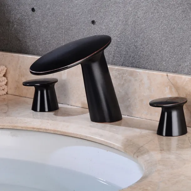 Widespread Bathroom Sink Faucet,Two Handle Three Holes Waterfall Electroplated Bath Taps