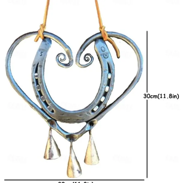 Wind Chimes Lucky Love Horseshoe , 3D Retro Double Sided Copper Wind Chimes, Love Wind Chimes Garden Window Decorations, Suitable for Valentine's Day Gifts, Bring Good Luck to Love