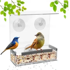 Window Bird Feeder with Strong Suction Cups - Clear Acrylic Bird Feeder for Outdoor Viewing, Large Capacity, Easy to Clean, Gift for Bird Lovers and Cat Owners