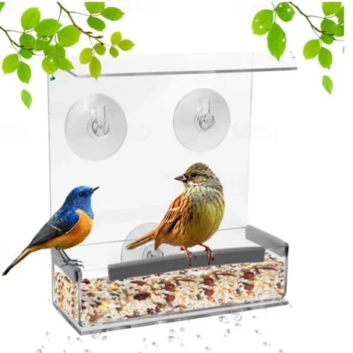Window Bird Feeder with Strong Suction Cups - Clear Acrylic Bird Feeder for Outdoor Viewing, Large Capacity, Easy to Clean, Gift for Bird Lovers and Cat Owners