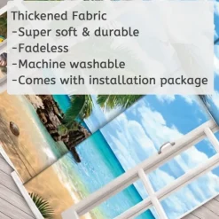 Window Landscape Wall Tapestry Art Decor Blanket Curtain Picnic Tablecloth Hanging Home Bedroom Living Room Dorm Decoration Polyester Sea Ocean Beach Palm