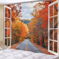 Window Landscape Wall Tapestry Art Decor Blanket Curtain Picnic Tablecloth Hanging Home Bedroom Living Room Dorm Decoration Polyester Forest