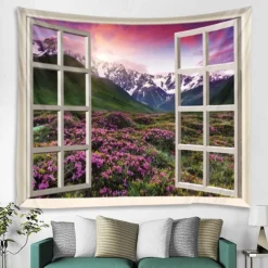 Window Landscape Wall Tapestry Art Decor Blanket Curtain Picnic Tablecloth Hanging Home Bedroom Living Room Dorm Decoration Polyester Forest