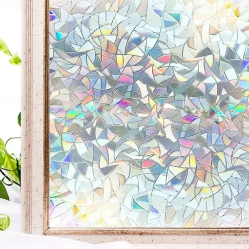 Window Privacy Film, Rainbow Window Film, Removable Stained Glass Sticker, Heat Control Window Cling for Decor, Silver