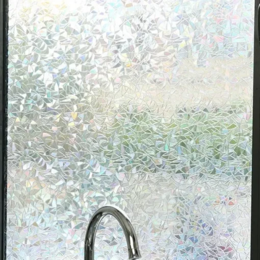 Window Privacy Film, Rainbow Window Film, Removable Stained Glass Sticker, Heat Control Window Cling for Decor, Silver