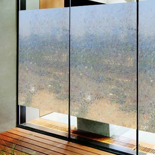 Window Privacy Film, Rainbow Window Film, Removable Stained Glass Sticker, Heat Control Window Cling for Decor, Silver