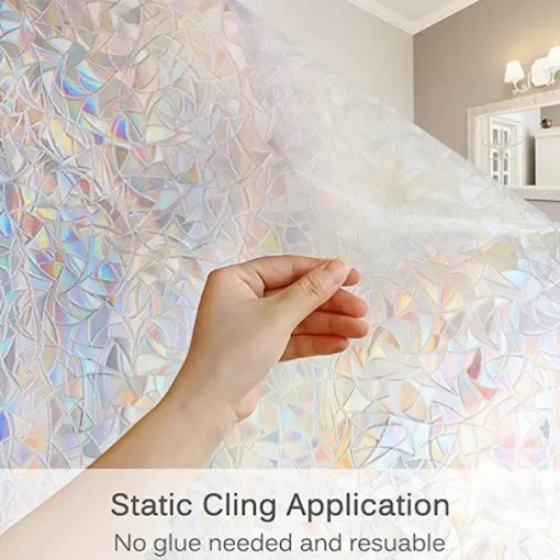 Window Privacy Film, Rainbow Window Film, Removable Stained Glass Sticker, Heat Control Window Cling for Decor, Silver