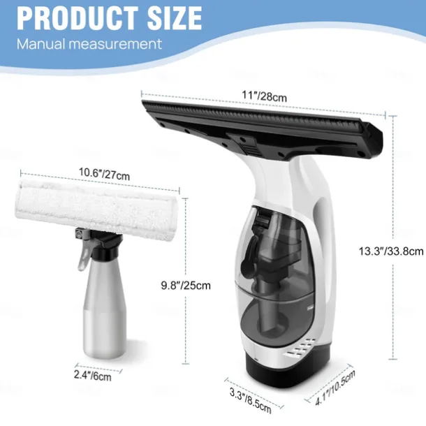 Window Vacuum, Cordless Window Cleaner, Rechargeable Condensation Vacuum Cleaner with Spray/Cleans/Suctions Water for Windows, Tiles, Glass, Mirrors, and Countertops