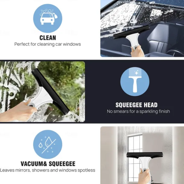 Window Vacuum, Cordless Window Cleaner, Rechargeable Condensation Vacuum Cleaner with Spray/Cleans/Suctions Water for Windows, Tiles, Glass, Mirrors, and Countertops