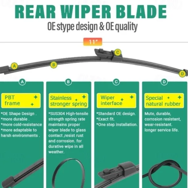 Windshield Wiper Blades Replacement for VW Volkswagen Golf 6/7/8 Premium All Weather Front Rear Wipers Set - OEM Quality