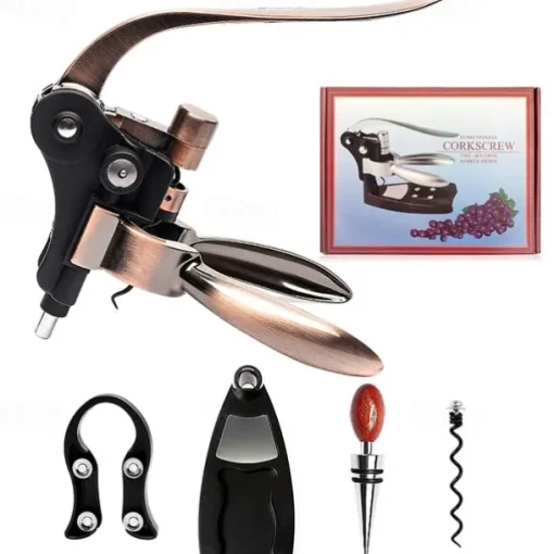 Wine Bottle Opener Rabbit Corkscrew Set Demenades Wine Opener Kit with Foil Cutter Wine Stopper and Extra Spiral Copper Silver