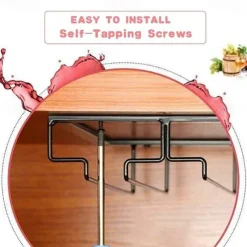 Wine Glass Rack Under Cabinet Stemware Holder Metal Wine Glass Organizer Glasses Storage Hanger for Bar Kitchen Home Black Gold White 3 Rows