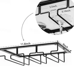 Wine Glass Rack Under Cabinet Stemware Holder Metal Wine Glass Organizer Glasses Storage Hanger for Bar Kitchen Home Black Gold White 3 Rows