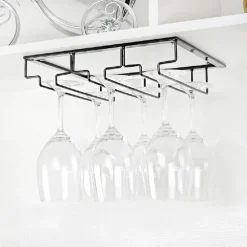 Wine Glass Rack Under Cabinet Stemware Holder Metal Wine Glass Organizer Glasses Storage Hanger for Bar Kitchen Home Black Gold White 3 Rows