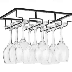 Wine Glass Rack Under Cabinet Stemware Holder Metal Wine Glass Organizer Glasses Storage Hanger for Bar Kitchen Home Black Gold White 3 Rows