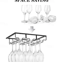 Wine Glass Rack Under Cabinet Stemware Holder Metal Wine Glass Organizer Glasses Storage Hanger for Bar Kitchen Home Black Gold White 3 Rows