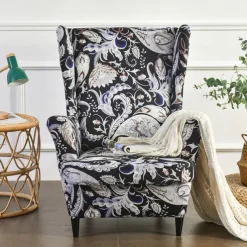 Wing Chair Slipcover Spandex Fabric Sofa Covers Wingback Armchair with a Seat Cushion Cover FloralPattern Furniture Protector for Living Room