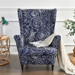 Wing Chair Slipcover Spandex Fabric Sofa Covers Wingback Armchair with a Seat Cushion Cover FloralPattern Furniture Protector for Living Room