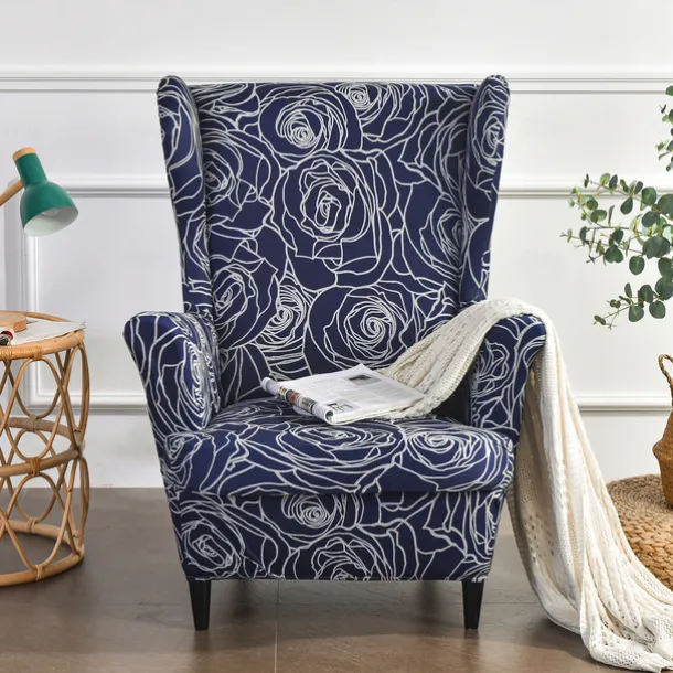 Wing Chair Slipcover Spandex Fabric Sofa Covers Wingback Armchair with a Seat Cushion Cover FloralPattern Furniture Protector for Living Room