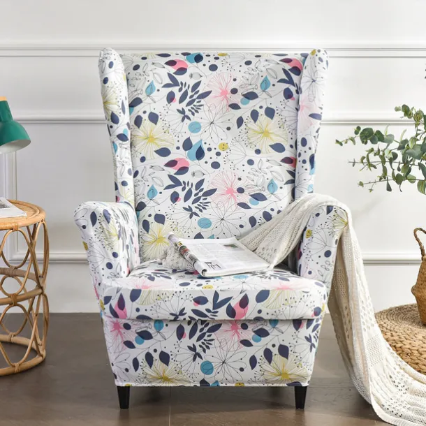 Wing Chair Slipcover Spandex Fabric Sofa Covers Wingback Armchair with a Seat Cushion Cover FloralPattern Furniture Protector for Living Room