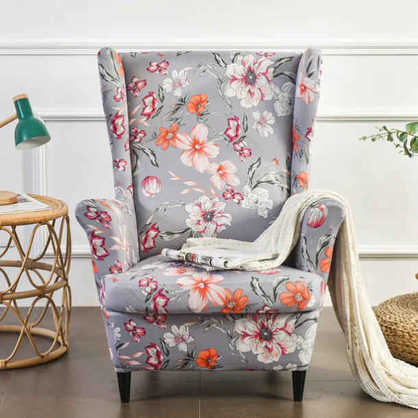 Wing Chair Slipcover Spandex Fabric Sofa Covers Wingback Armchair with a Seat Cushion Cover FloralPattern Furniture Protector for Living Room