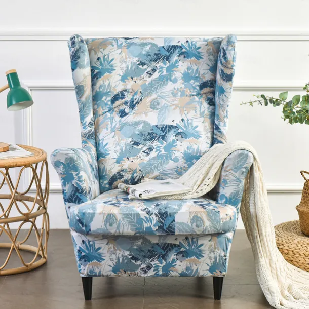 Wing Chair Slipcover Spandex Fabric Sofa Covers Wingback Armchair with a Seat Cushion Cover FloralPattern Furniture Protector for Living Room