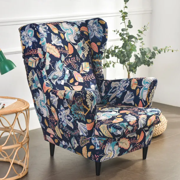 Wing Chair Slipcover Spandex Fabric Sofa Covers Wingback Armchair with a Seat Cushion Cover FloralPattern Furniture Protector for Living Room