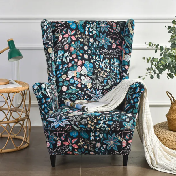 Wing Chair Slipcover Spandex Fabric Sofa Covers Wingback Armchair with a Seat Cushion Cover FloralPattern Furniture Protector for Living Room