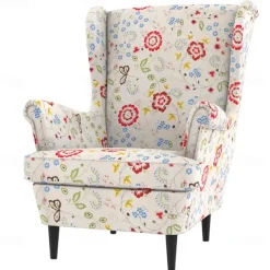 Wingback Chair Cover 100% Cotton with Armrest Cover Floral Quilted Slipcovers Single Seat STANDcover LITB PRIME cover