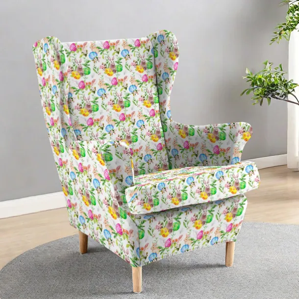 Wingback Chair Cover Floral Striped Geometric Printed Polyester Slipcovers