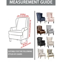 Wingback Chair Cover Floral Striped Geometric Printed Polyester Slipcovers