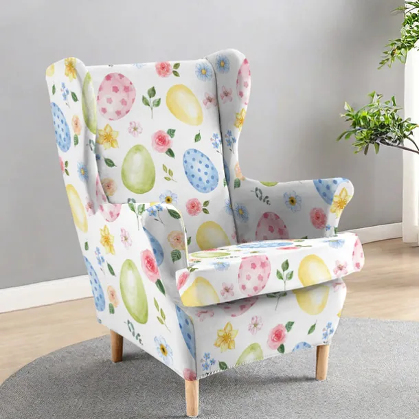 Wingback Chair Cover Floral Striped Geometric Printed Polyester Slipcovers